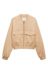 Mango Flowy Bomber Jacket In Beige