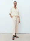 Mango Cropped Elastic Waistband Pants In White