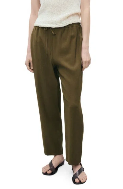 Mango Flowy Drawstring Pants In Green