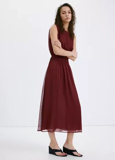 Mango Flowy Dress With Gathered Waist In Burgundy