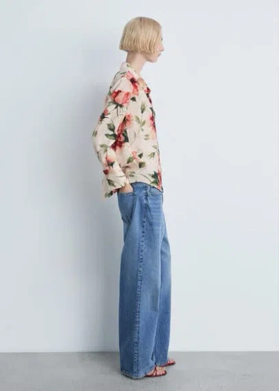 Mango Flowy Floral Print Shirt Ecru In Écru