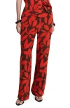 Mango Flowy Print Straight Leg Pants In Red