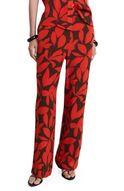 Mango Flowy Print Straight Leg Pants In Red