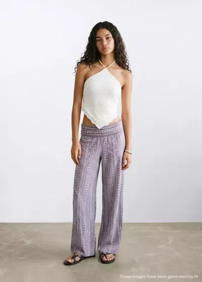 Mango Flowy Printed Trousers In Purple