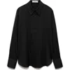Mango Flowy Satin Button-up Shirt In Black