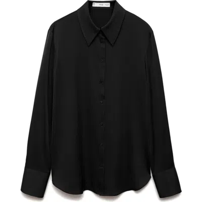 Mango Flowy Satin Button-up Shirt In Black