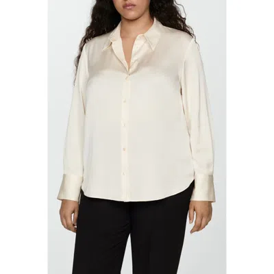Mango Flowy Satin Button-up Shirt In Off White