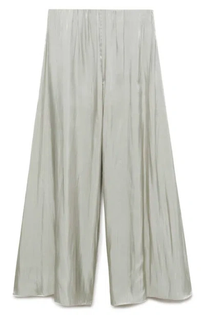 Mango Flowy Satin Palazzo Pants In Forest Green