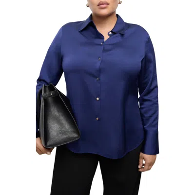 Mango Flowy Satin Shirt In Blue