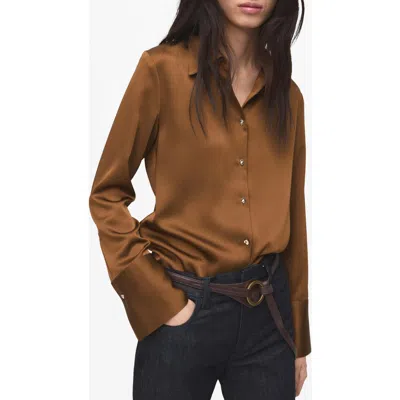 Mango Flowy Satin Shirt In Brown