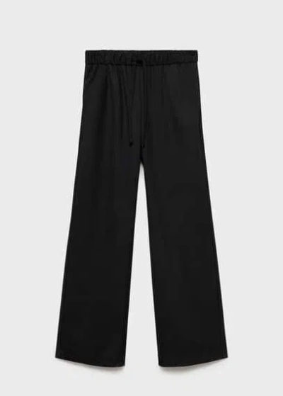 Mango Pintuck Longline Pants In Black