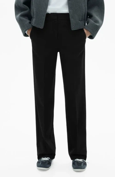 Mango Flowy Straight Leg Pants In Black