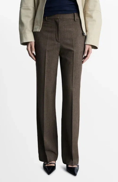 Mango Flowy Straight Leg Pants In Brown