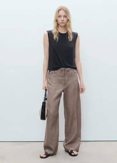 Mango Flowy T-shirt With Gathered Shoulders Charcoal