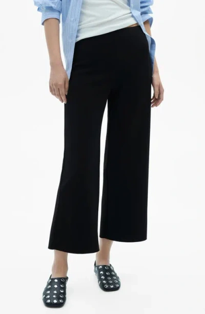 Mango Flowy Wide Leg Crop Pants In Black