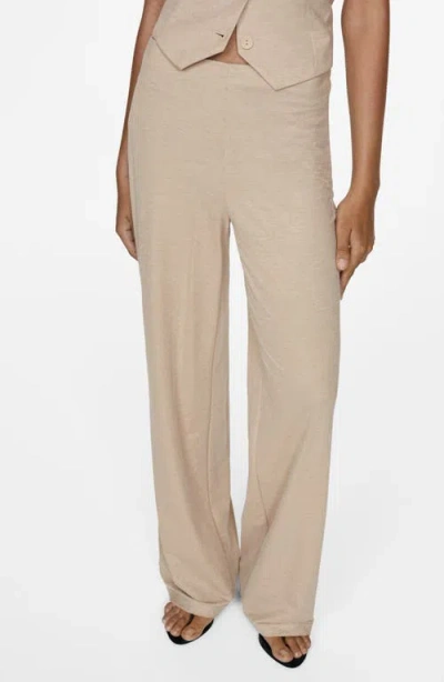Mango Flowy Wide Leg Pants In Beige