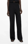 Mango Flowy Wide Leg Pants In Black