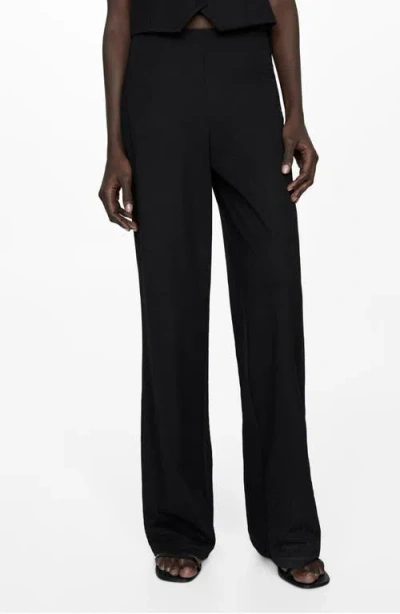 Mango Flowy Wide Leg Pants In Black