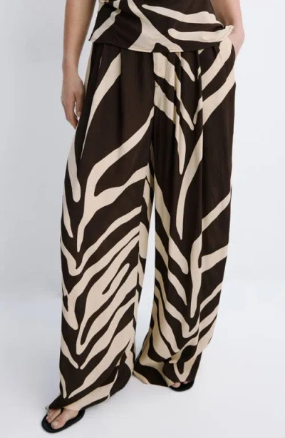 Mango Flowy Wide Leg Pants In Brown