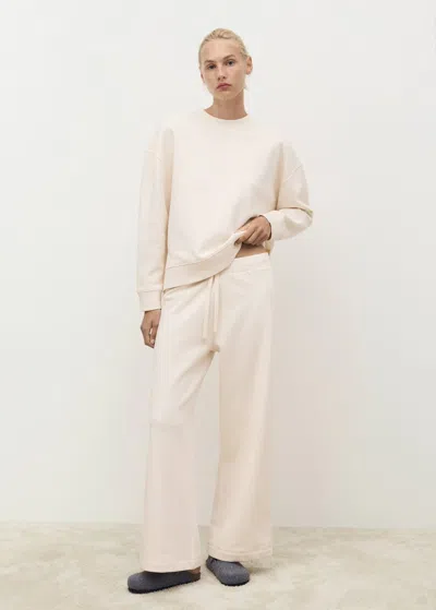 Mango Fluid Long Cotton Trousers Vanilla In White