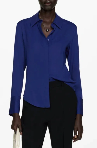 Mango Fluid Long Sleeve Button-up Shirt In Navy