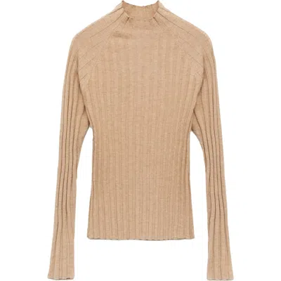 Mango Flurry Rib Funnel Neck Sweater In Light Pastel Grey