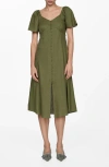 Mango Robe Lin Boutons In Khaki Green