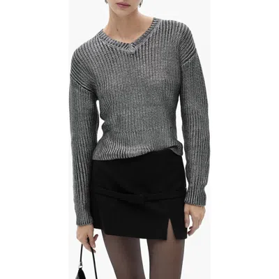 Mango Foil V-neck Sweater In Silver