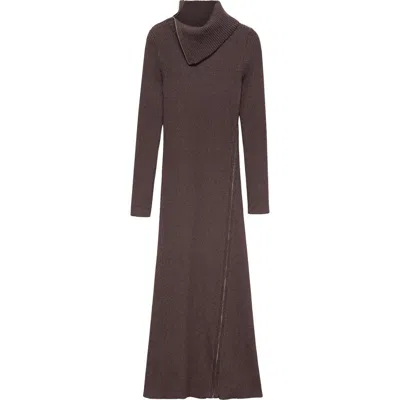 Mango Foldover Collar Long Sleeve Rib Sweater Dress In Burgundy