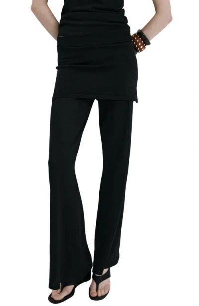 Mango Foldover Knit Wide Leg Pants In Black