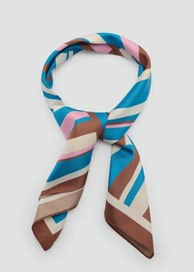 Mango Abstract Striped Printed Scarf Blue
