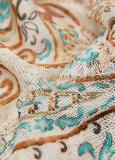 Mango Linen Blend Paisley Scarf Ecru