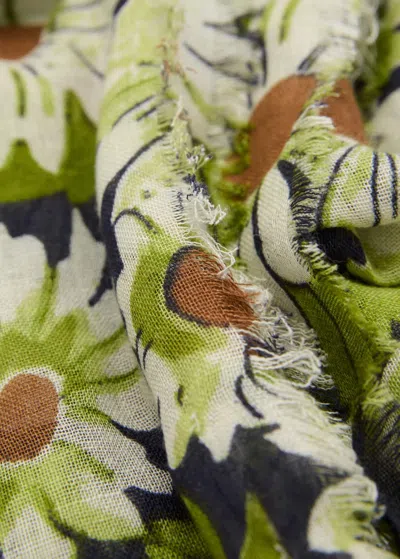 Mango Floral Linen Mix Scarf Green