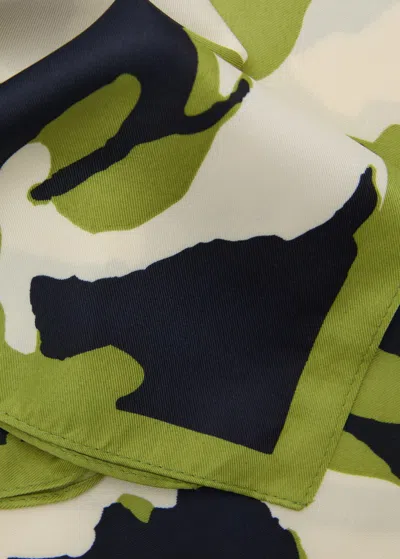 Mango Flower Print Satin Scarf Green