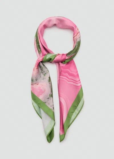 Mango Abstract Printed Satin Scarf Pink