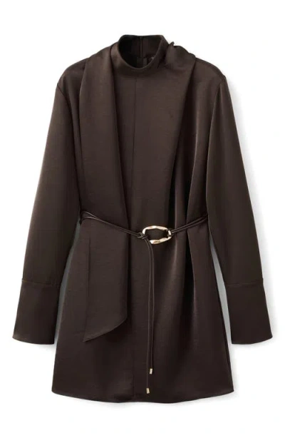 Mango Foulard Long Sleeve Satin Dress In Brown
