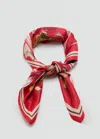 Mango Foulard Satiné Fleurs Rouge - Femme - Taille Unique -  In Red