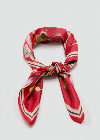 Mango Foulard Satiné Fleurs Rouge - Femme - Taille Unique -  In Red