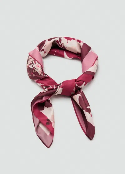 Mango Foulard Satiné Imprimé À Fleurs Grenat - Femme - Taille Unique -
