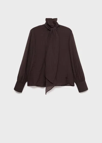 Mango Foulard Texture Blouse Chocolate In Brown