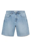 Mango Fray Hem Denim Bermuda Shorts