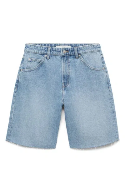 Mango Fray Hem Denim Bermuda Shorts