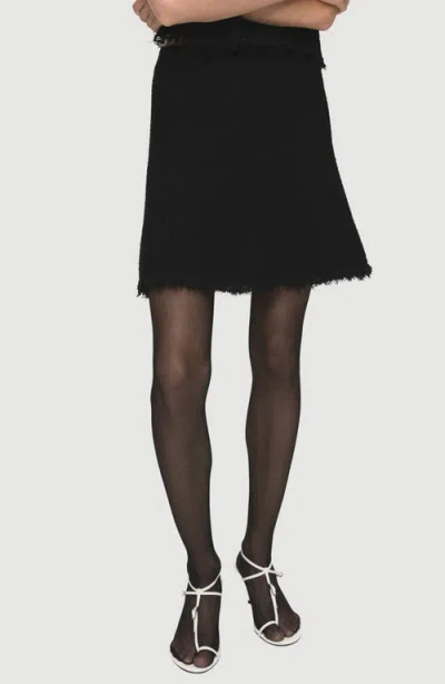 Mango Fray Hem Tweed Miniskirt In Black