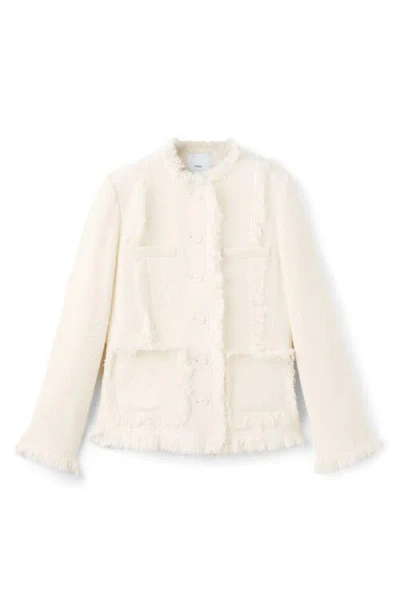 Mango Tweed Jacket With Frayed Ends Off White