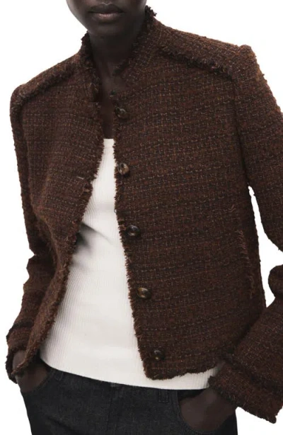 Mango Fray Tweed Jacket In Brown