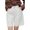 Mango Denim Bermuda Shorts With Frayed Hem In White