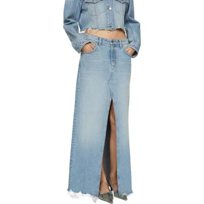 Mango Frayed Denim Maxi Skirt In Medium Blue