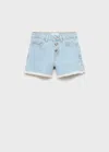 Mango Kids' Frayed Denim Shorts Light Blue