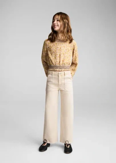 Mango Kids' Frayed Hem Culotte Jeans Ecru