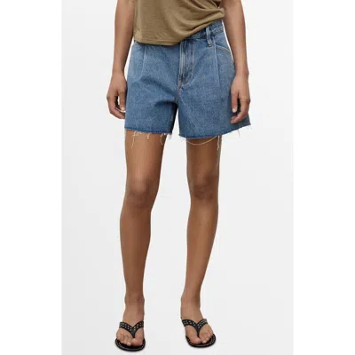 Mango Frayed Hem Denim Shorts In Blue